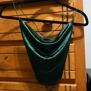 Windsor Deep Green Satin Cowl Neck Blouse